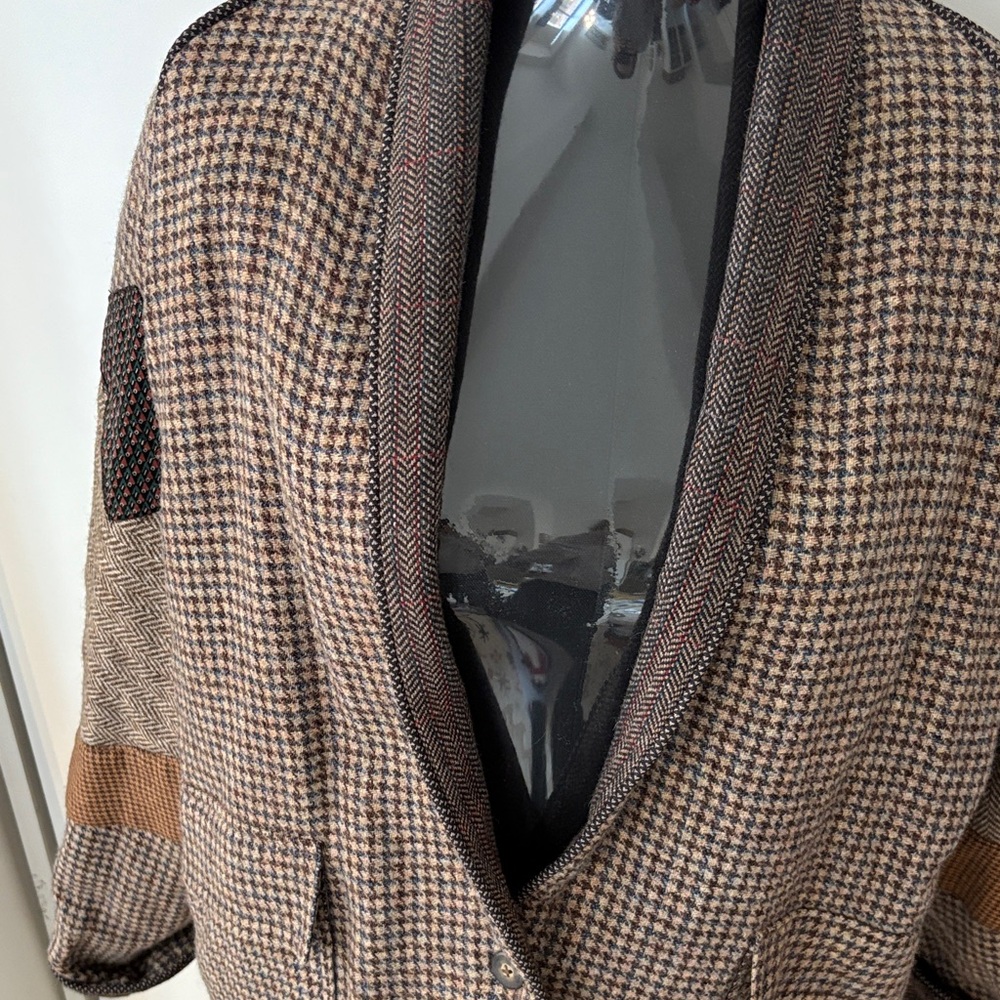 Vintage Wool Patchwork Tweed Houndstooth Jacket C… - image 3
